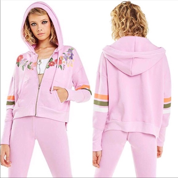 WILDFOX Pink Floral Oversized Theo Zip Up Hoodie - Picture 2 of 7
